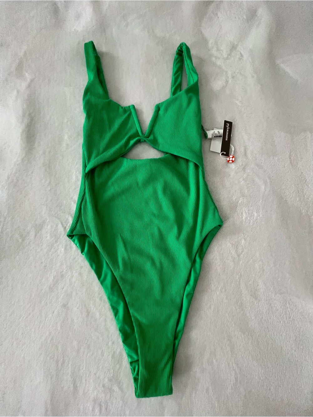 Summerful Ribbed Emerald Green One-Piece Swim Suit with Front Cutout - Size S